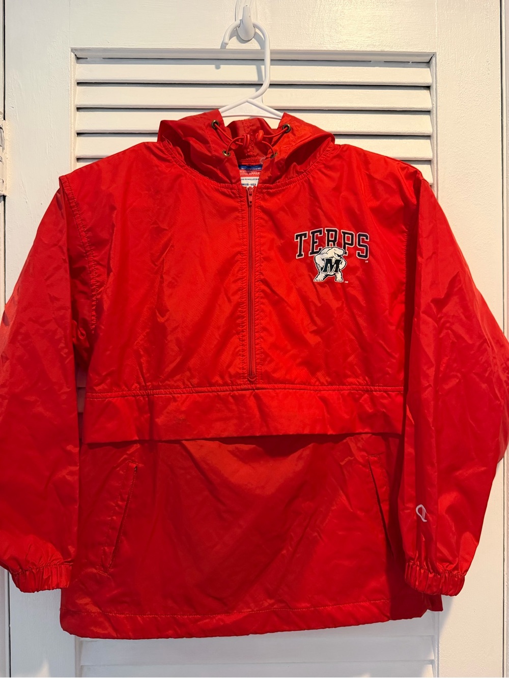 Maryland Terps Red Champion Pullover hood pocket Kids Size 8-10 Vintage